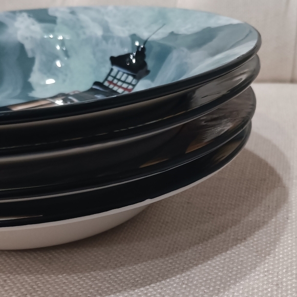 Sakura Nautical Theme Salad Plates "By The Sea" Lighthouses 8" Set of 4 EUC - Picture 5 of 11